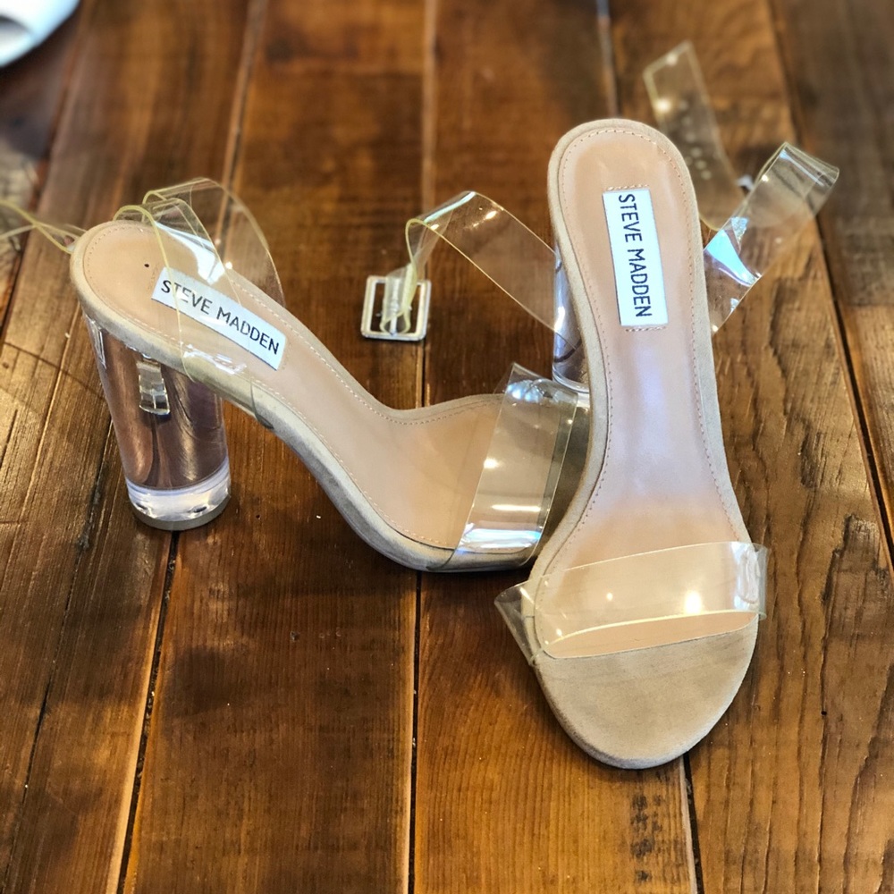 Steve Madden Camille Clear Ankle Strap Heels